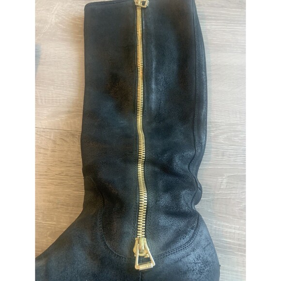Jimmy Choo Doreen Rugged Leather Knee High Zipper Detail Boots Shoes Black Sz 40 - Picture 4 of 9